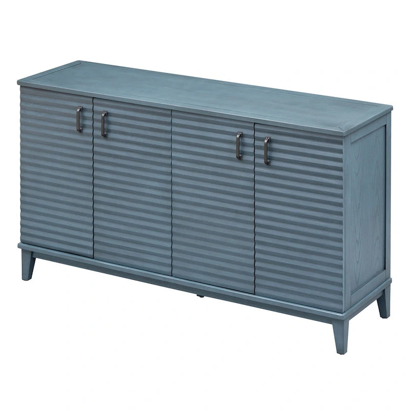 Buffet moderne à 4 portes avec grand espace de rangement, étagères réglables et poignées en métal