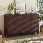Buffet moderne à 4 portes avec grand espace de rangement, étagères réglables et poignées en métal