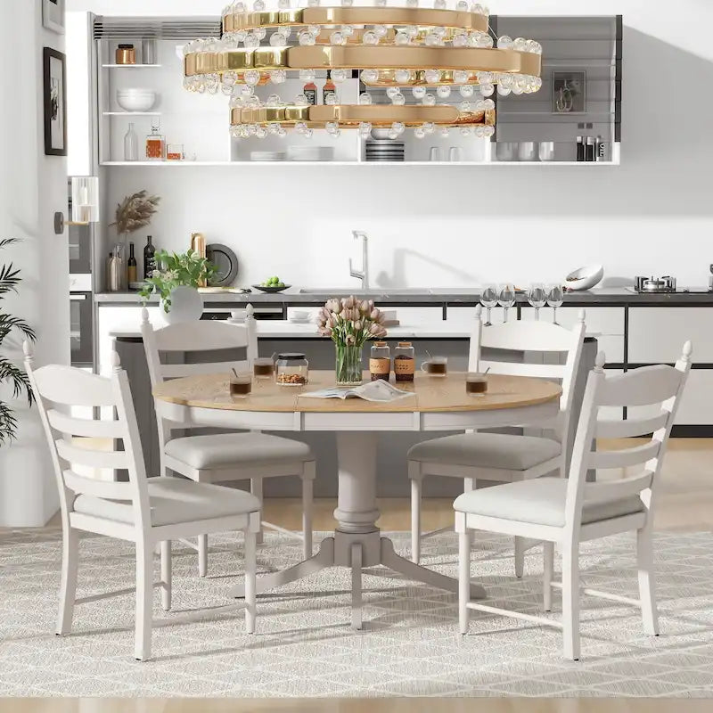 Table à manger ronde extensible 5 pièces et 4 chaises