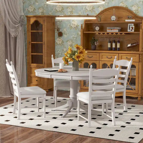 Table à manger ronde extensible 5 pièces et 4 chaises