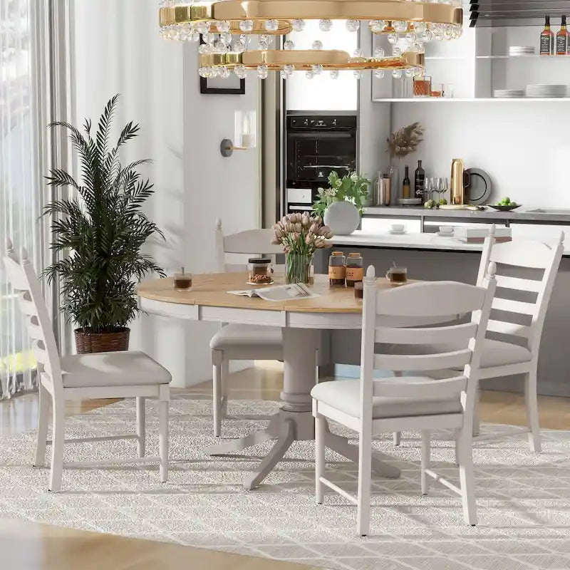 Table à manger ronde extensible 5 pièces et 4 chaises
