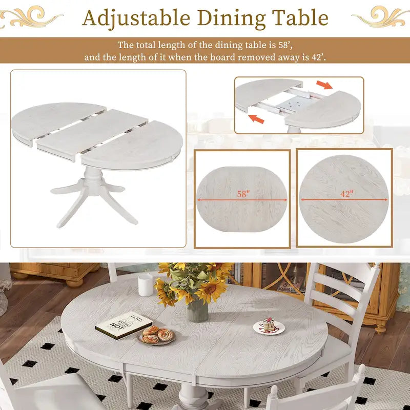 Table à manger ronde extensible 5 pièces et 4 chaises