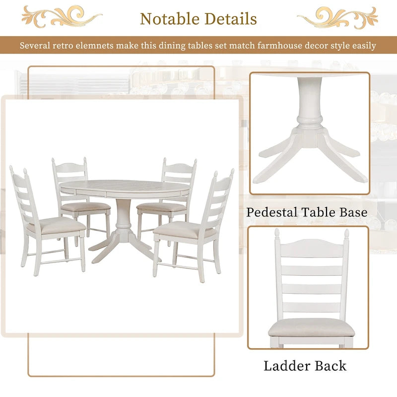 Table à manger ronde extensible 5 pièces et 4 chaises