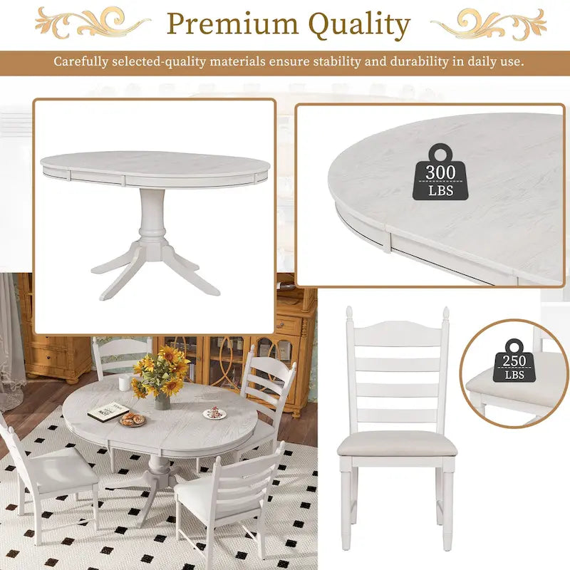 Table à manger ronde extensible 5 pièces et 4 chaises