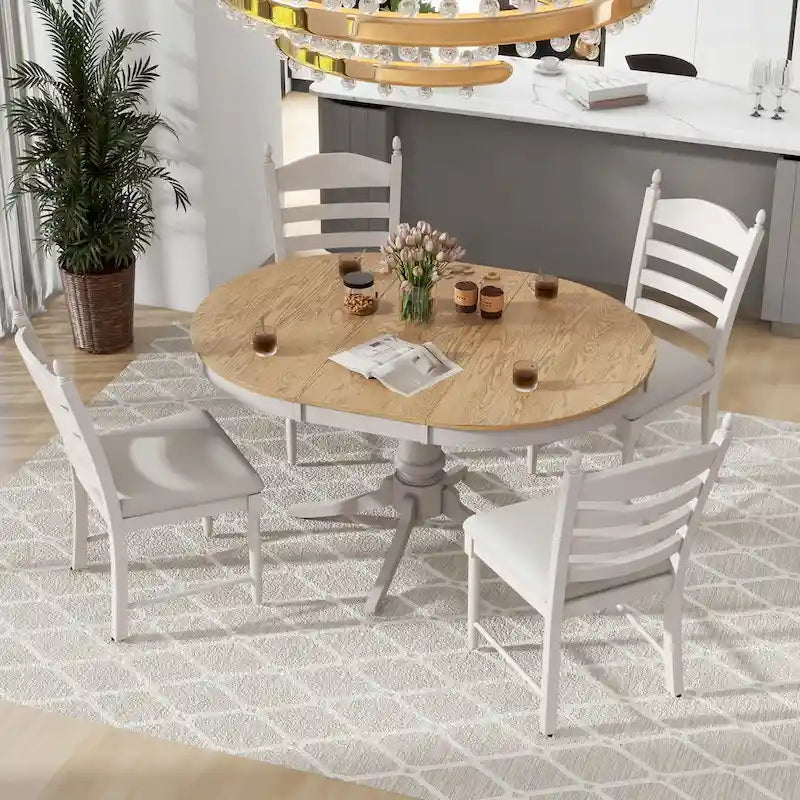 Table à manger ronde extensible 5 pièces et 4 chaises