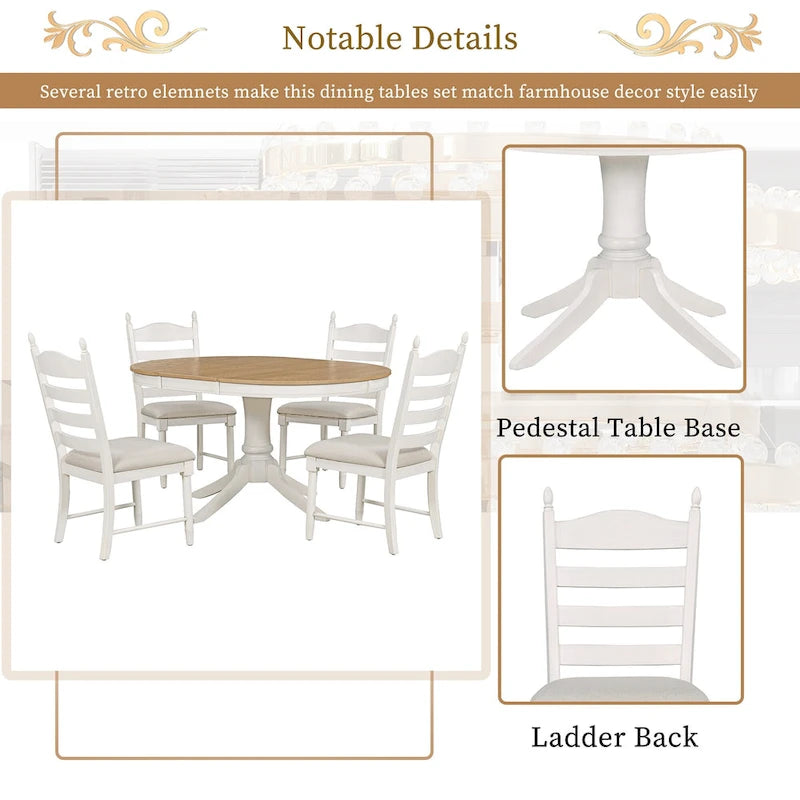Table à manger ronde extensible 5 pièces et 4 chaises