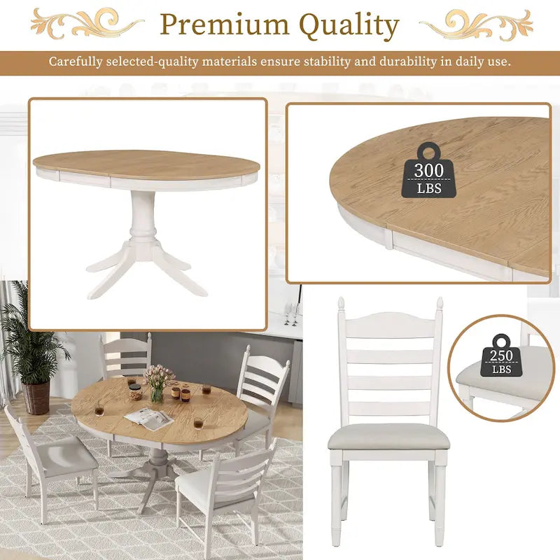 Table à manger ronde extensible 5 pièces et 4 chaises