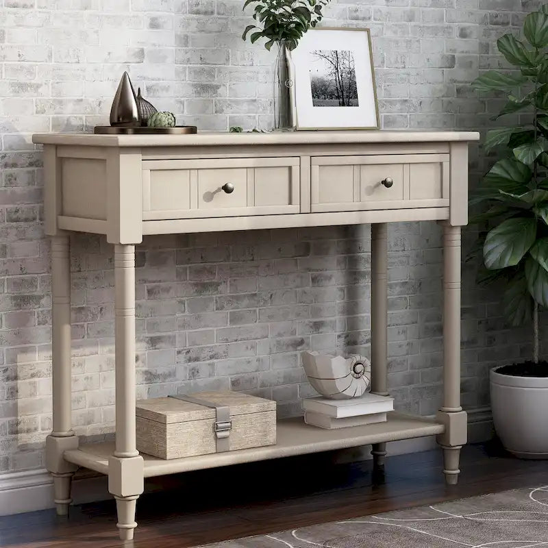 Console de style traditionnel avec deux tiroirs et une étagère inférieure
