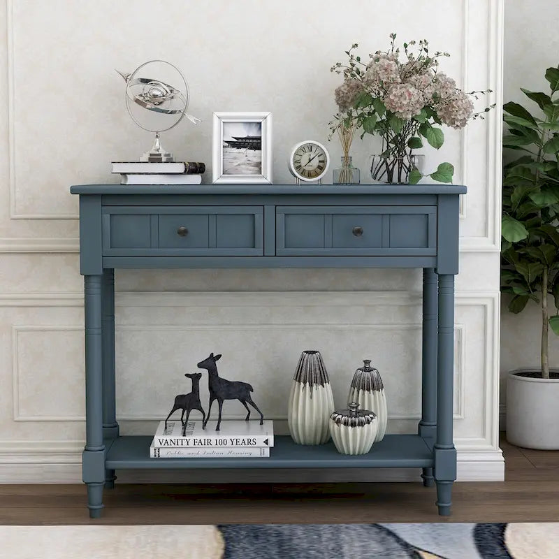 Console de style traditionnel avec deux tiroirs et une étagère inférieure