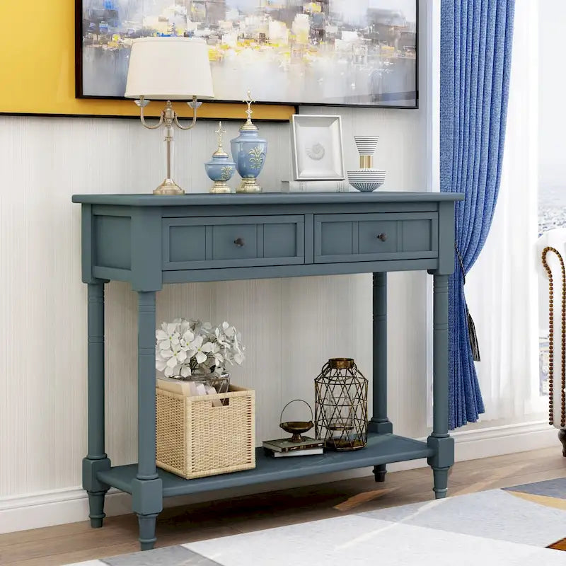 Console de style traditionnel avec deux tiroirs et une étagère inférieure