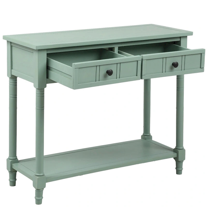 Console de style traditionnel avec deux tiroirs et une étagère inférieure
