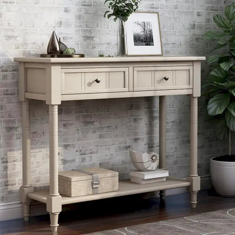 Console de style traditionnel avec deux tiroirs et une étagère inférieure