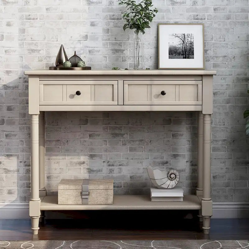 Console de style traditionnel avec deux tiroirs et une étagère inférieure