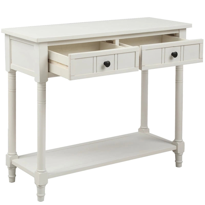 Console de style traditionnel avec deux tiroirs et une étagère inférieure