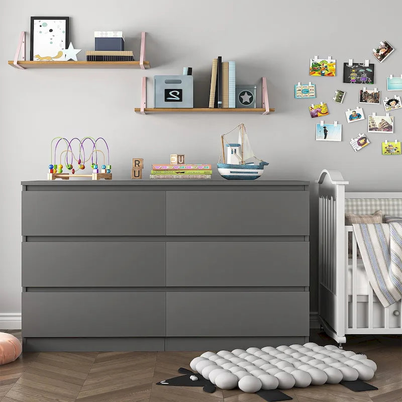 Commode double en bois à 6 tiroirs de 120 cm de large, grande unité de rangement, meuble TV et commode