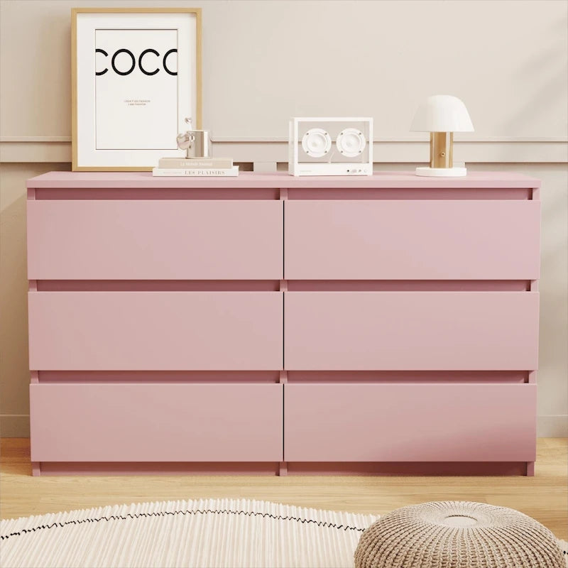 Commode double en bois à 6 tiroirs de 120 cm de large, grande unité de rangement, meuble TV et commode