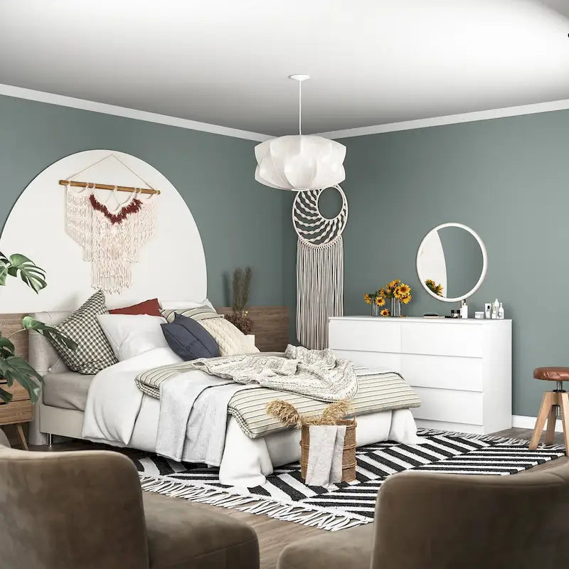 Commode double en bois à 6 tiroirs de 120 cm de large, grande unité de rangement, meuble TV et commode