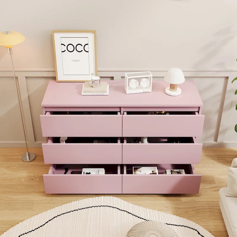 Commode double en bois à 6 tiroirs de 120 cm de large, grande unité de rangement, meuble TV et commode
