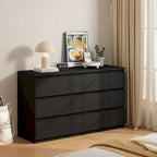 Commode double en bois à 6 tiroirs de 120 cm de large, grande unité de rangement, meuble TV et commode