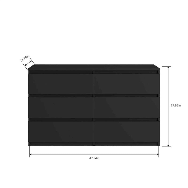 Commode double en bois à 6 tiroirs de 120 cm de large, grande unité de rangement, meuble TV et commode