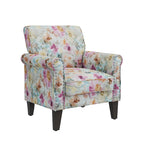 Fauteuil d'appoint traditionnel à accoudoirs roulés avec clous décoratifs couleur étain