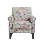Fauteuil d'appoint traditionnel à accoudoirs roulés avec clous décoratifs couleur étain