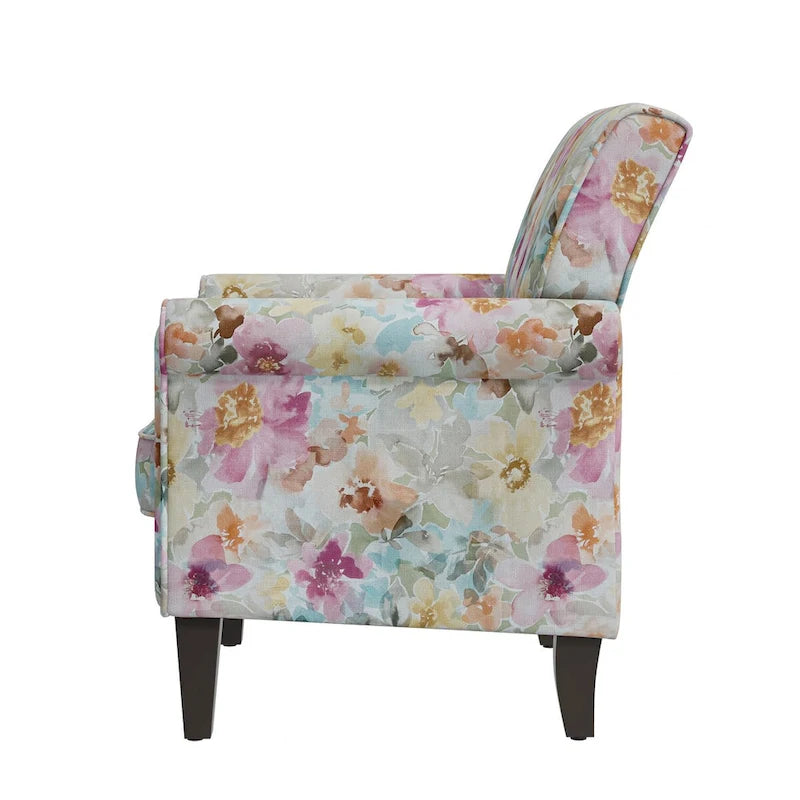 Fauteuil d'appoint traditionnel à accoudoirs roulés avec clous décoratifs couleur étain