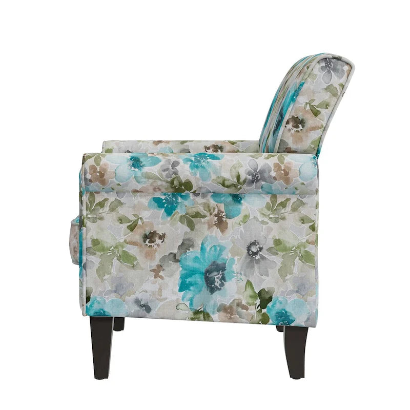 Fauteuil d'appoint traditionnel à accoudoirs roulés avec clous décoratifs couleur étain