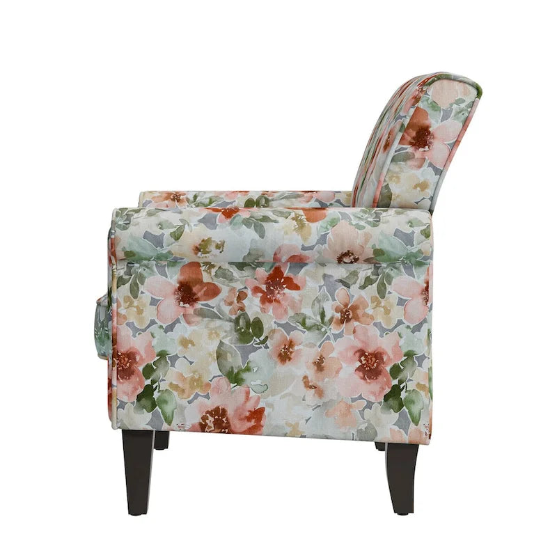 Fauteuil d'appoint traditionnel à accoudoirs roulés avec clous décoratifs couleur étain