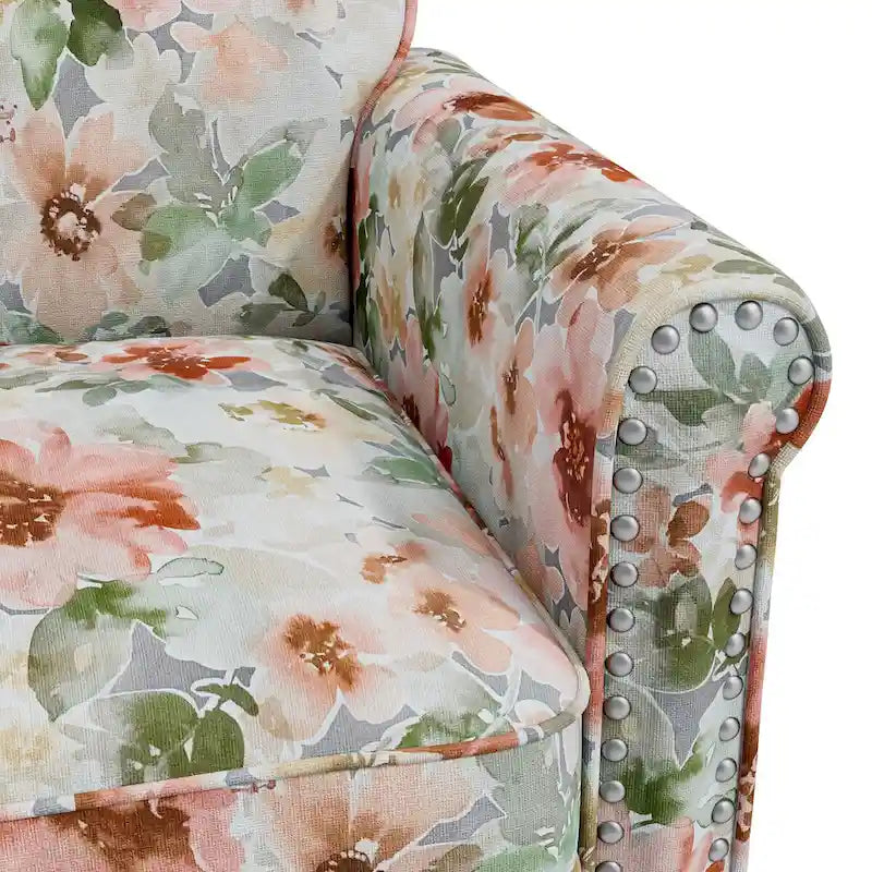 Fauteuil d'appoint traditionnel à accoudoirs roulés avec clous décoratifs couleur étain