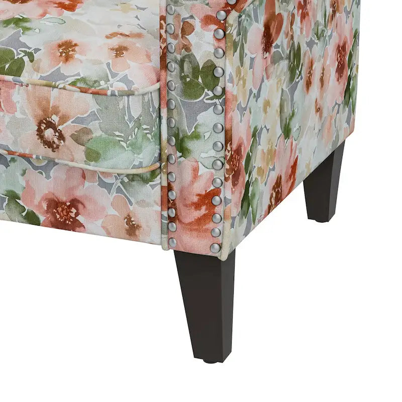 Fauteuil d'appoint traditionnel à accoudoirs roulés avec clous décoratifs couleur étain