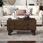 Table basse rectangulaire en bois massif avec 4 tiroirs