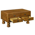 Table basse rectangulaire en bois massif avec 4 tiroirs