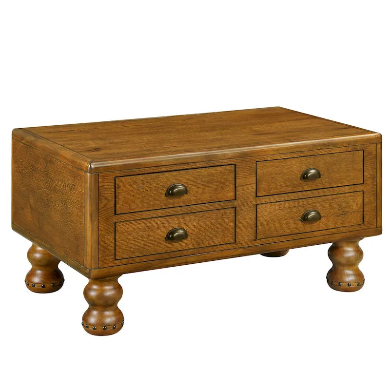 Table basse rectangulaire en bois massif avec 4 tiroirs