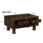 Table basse rectangulaire en bois massif avec 4 tiroirs