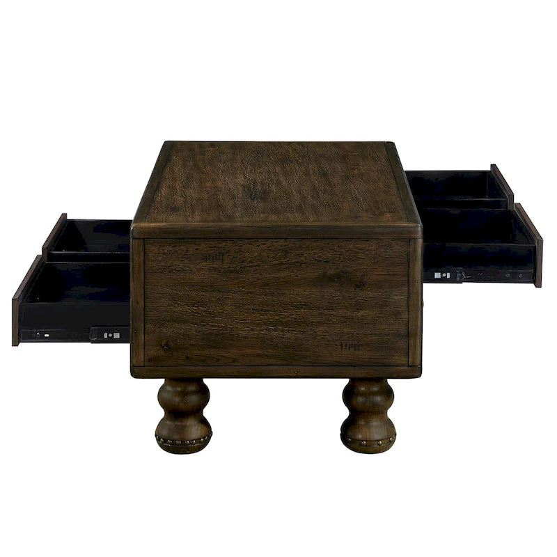 Table basse rectangulaire en bois massif avec 4 tiroirs