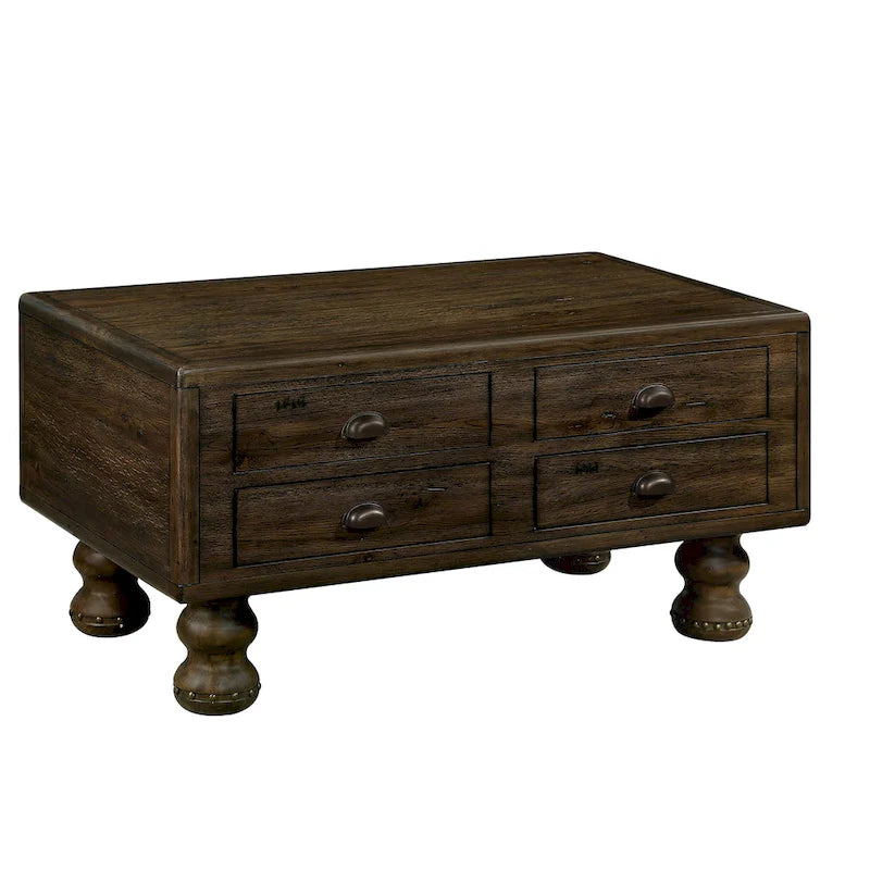 Table basse rectangulaire en bois massif avec 4 tiroirs